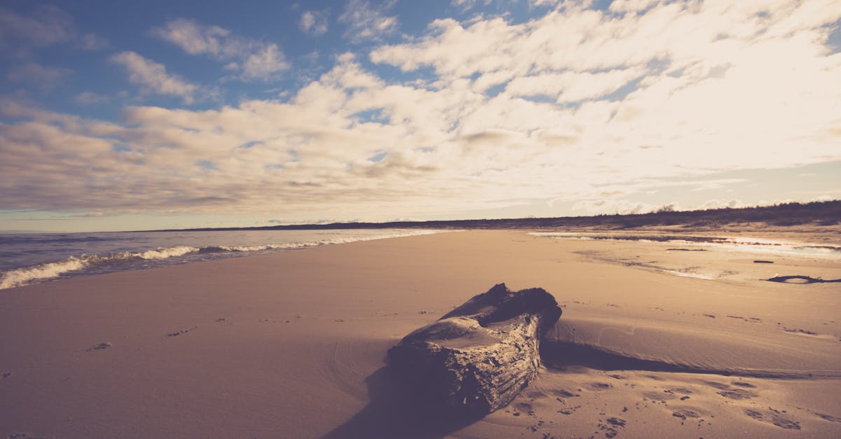 Tranquil beach scene, sunset over a sandy shore in Skórka, Poland.